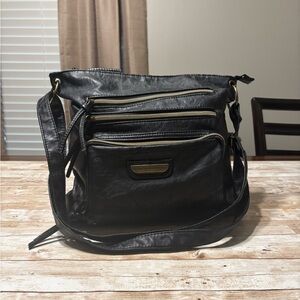 Stone Mountain Black Leather Crossbody Bag